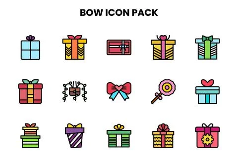 Bow Lineal Color Bundle Icons Pack Stock Illustration