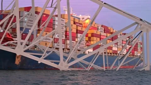 Bow of M/V Dali collision with Francis Scott Key Bridge Stock Footage 272427536