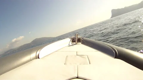 Bow of a navigating maxi rib Stock Footage 37314377