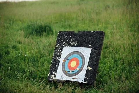 Bow outdoor target on the grass Foto stock