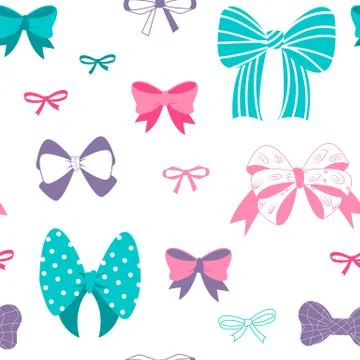 Bow pattern. Seamless hand drawn ribbon texture. Repeated knots in pastel colors Stock Illustration