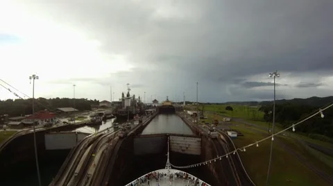 Bow point of view of cruise ship passing through the Panama Canal Time-Lapse HD Stock Footage 10766081