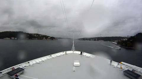 Bow point of view of cruise ship passing Istanbul on the Bosphorus Time-Lapse HD Stock Footage 50535782