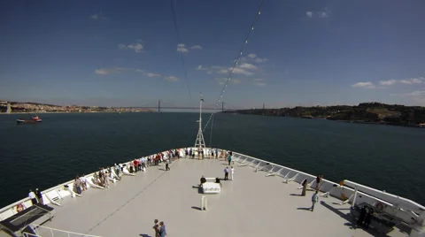 Bow point of view of cruise ship sailing into Lisbon Portugal Time-Lapse HD Stock Footage 50542316