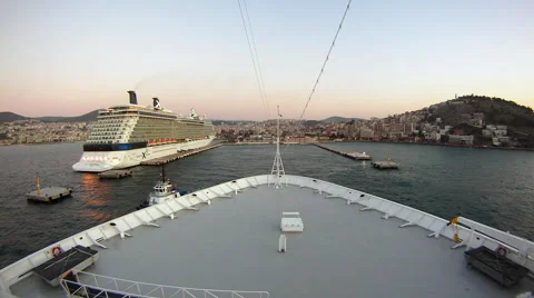 Bow point of view of cruise ship leaving Kusadasi Harbor in Turkey time-lapse HD Stock Footage 50558095