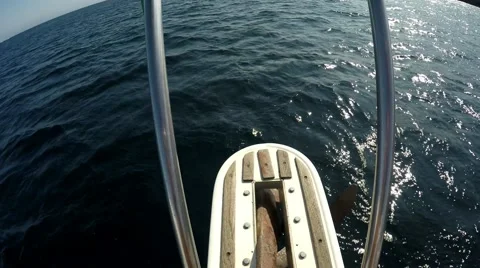 Bow pulpit with anchor as seen motoring out of Catalina cove.mp4 Stock Footage 67521635