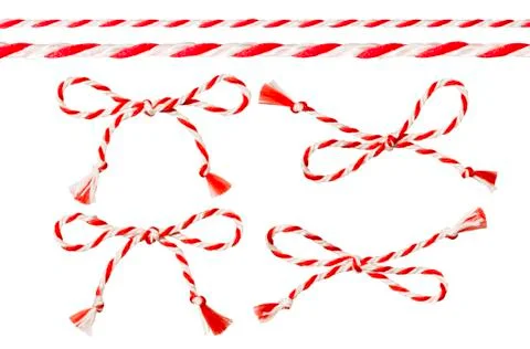 Bow of Red White String, Twine Rope Decoration, Twisted Thread Cord, Isolated Foto stock