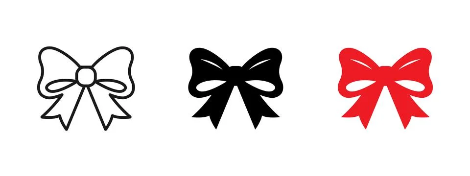 Bow ribbon icon in outline, solid and red styles. Vector gift decoration sy.. 스톡 일러스트