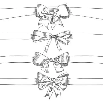 Bow ribbons sketch isolation on a white background, vector illustration. Stock Illustration