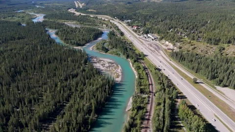 Bow River in Canmore Stock Footage 283290805
