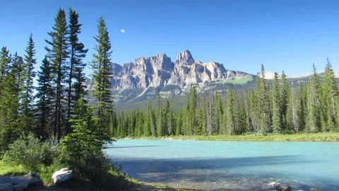 Bow River, Castle Mountain, Banff National Park Stock Footage 280319770