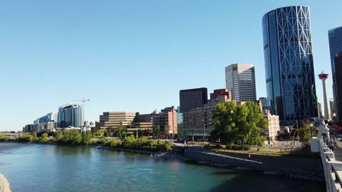 Bow river in downtown Calgary during summer Stock Footage 139953500