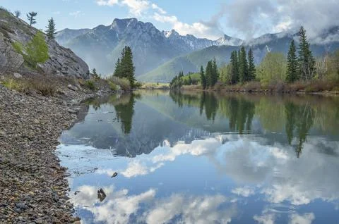 The Bow River at Exshaw Stock Photos