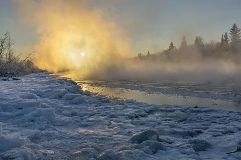 Bow River Ice Fog Stock Photos