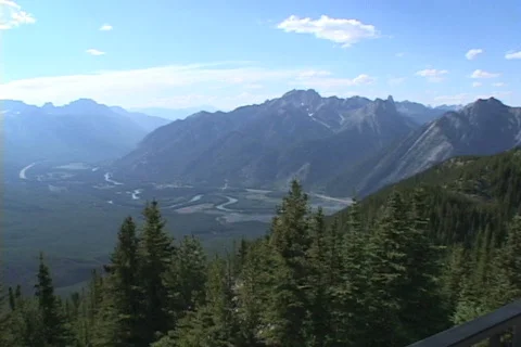 Bow River Valley pan High angle WS Stock Footage 147613