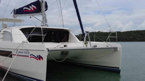 The bow of a sailing catamaran, the bow of a sailing yacht 库存影片 217489546