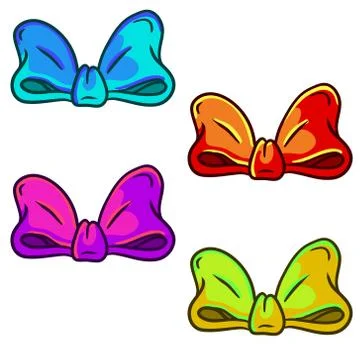 Bow. Set of red and pink, yellow and blue objects. Stock Illustration