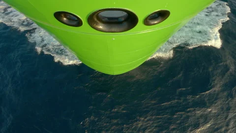 Bow of ship cuts waves. Green side vessel powered by natural gas. Top down close Vidéo 243452068
