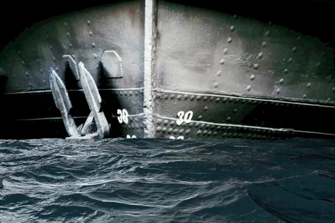 Bow of a ship in the open ocean Stock Photos
