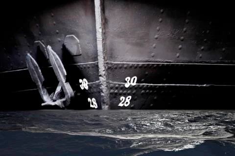 Bow of a ship in the open ocean Stock Photos