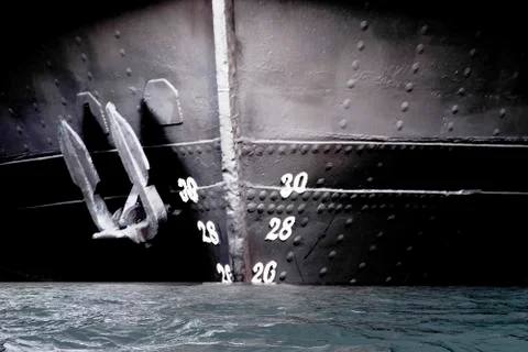 Bow of a ship in the open ocean Stock Photos