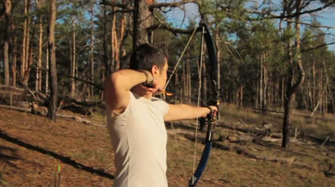 Bow Shooting Man Stock Footage 32278389