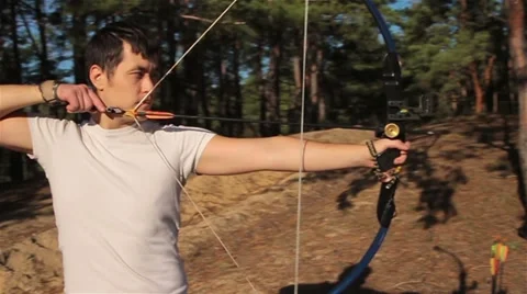 Bow Shooting Man Stock Footage 32350838