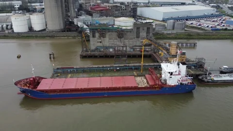 Bow to Stern fly by Ship on River Thames, Thamesmead taken on 05/05/2024 Stock Footage 274445885