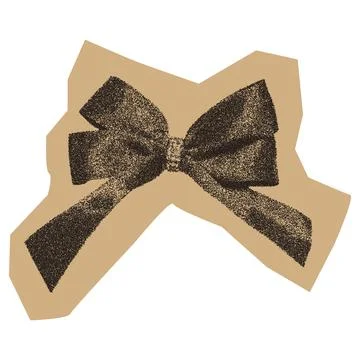 Bow sticker stipple effect. Paper cutout photocopy collage band. Vector Illustrazione stock