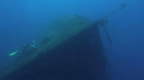 Bow of sunken ship, front view, red sea Stock Footage 11114752