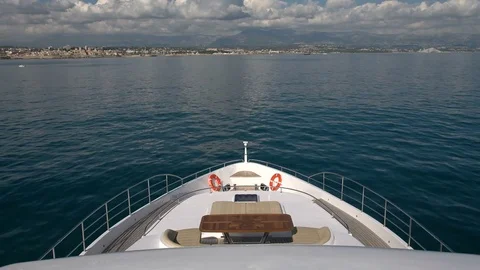 Bow of a super yacht navigating slowly Stock Footage 71833973