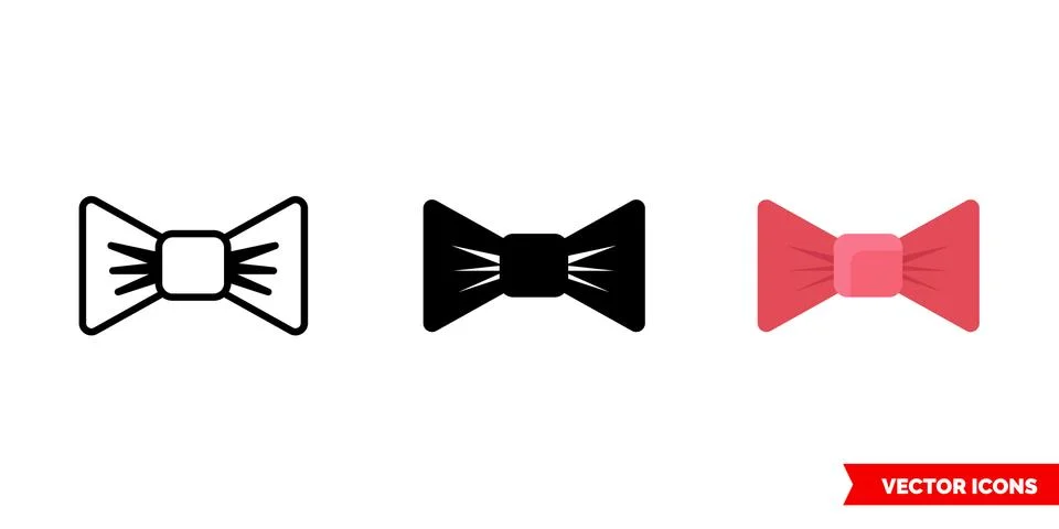 Bow tie icon of 3 types. Isolated vector sign symbol. Stock Illustration