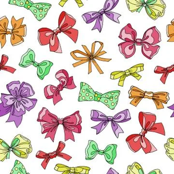 Bow tie seamless vector pattern. Cartoon colorful bow tie illustrations Stock Illustration