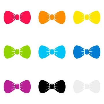 Bow tie, set of colored bow ties isolated on white background. Vector 스톡 일러스트