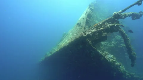 Bow of Umbria shipwreck - front side view, Red Sea, Sudan Stock Footage 67444990