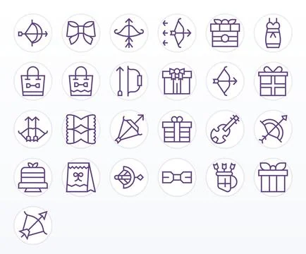 Bow Vector Graphics featuring 25 Regular Line PIXEL Perfect 128x128 Designs 库存插图