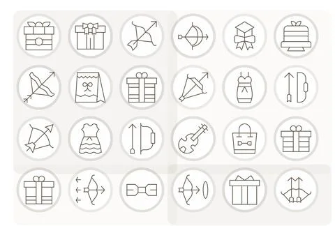 Bow Vector Graphics Pack including 24 Thin Line 256x256 Pixel Optimized Icons Stock Illustration