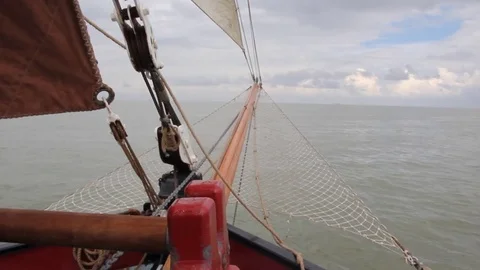 Bow view from historic Thames sailing barge Stock Footage 70090012