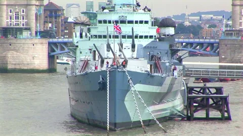 Bow view of HMS Belfast Stock Footage 63150644