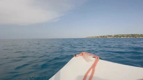 Bow view of a small sailboat underway.  Slow motion 4K Video stock 239410782
