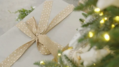 The bow on the wrapped gift box Stock-Footage 120458672