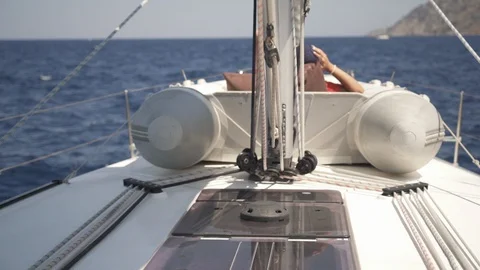 On the bow of the yacht. 3 Stock Footage 128237089
