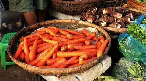 Bowel Of Carrots in Market Stock Footage