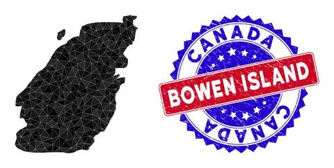 Bowen Island Map Triangle Mesh and Grunge Bicolor Watermark Stock Illustration