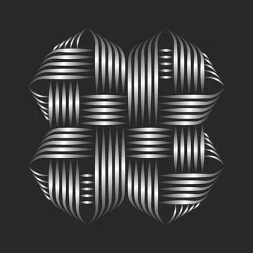 Bowen knot logo from intersection parallel thin metallic lines on a black b.. Stock Illustration