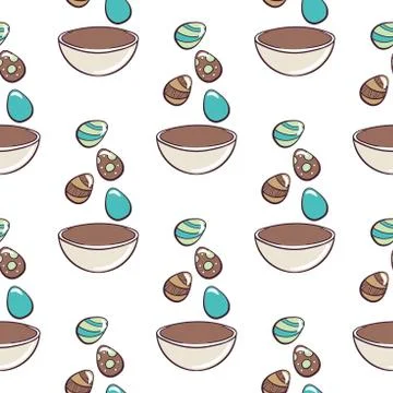 Bowl And Eggs Seamless Pattern Stock Illustration