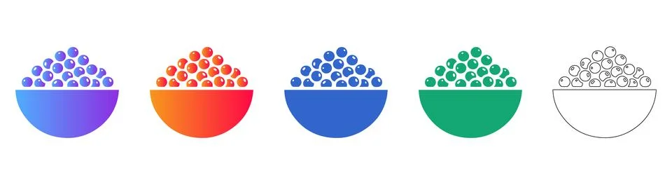 Bowl of Blueberries Vector Icon Set icon set Stock Illustration