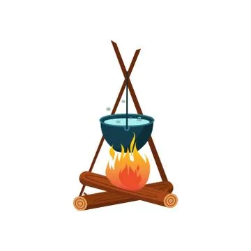 Bowl On Camp Fire Stock Illustration