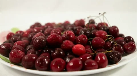 A bowl of cherries watered Video stock 61218376