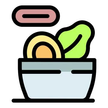 Bowl containing sliced egg and lettuce with minus sign Stock Illustration